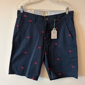 Alexander Julian Navy Blue Shorts with Red Embroidered Lobsters Size 32